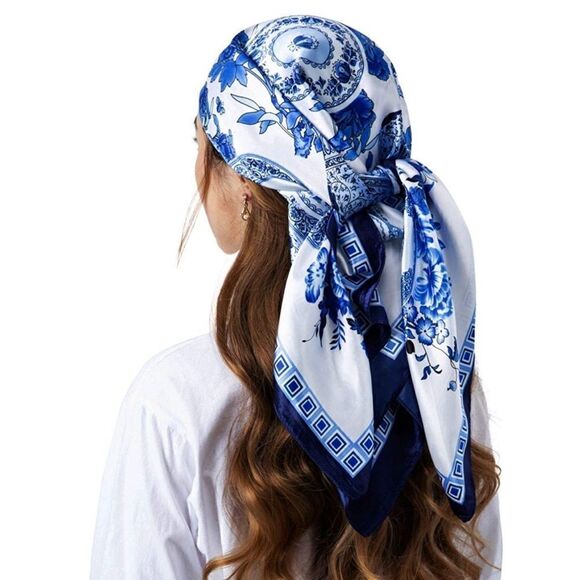Blue and white porcelain print Silky Scarf - Picture 3 of 4